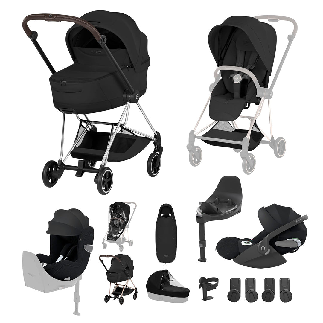 Cybex Mios Ultimate Birth & Beyond Bundle - Style Collection-Travel Systems-Sepia Black-Chrome Brown | Natural Baby Shower