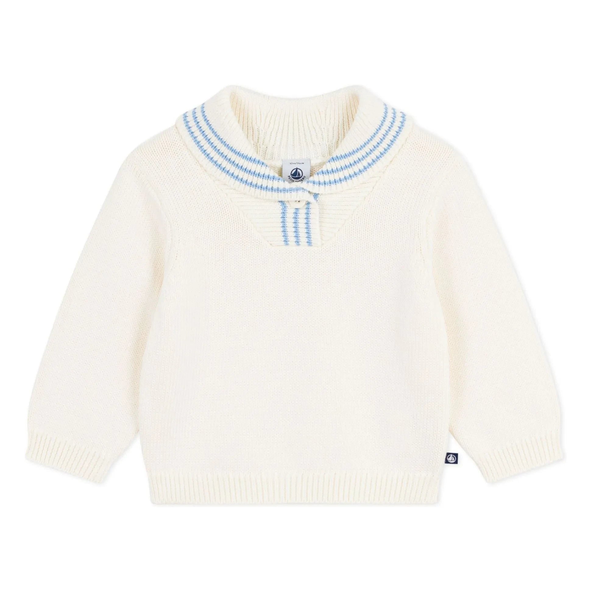 Petit Bateau - Organik Pamuk Şal Yaka Kazak | Ekru