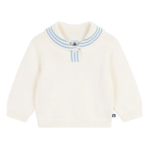 Petit Bateau - Organik Pamuk Şal Yaka Kazak | Ekru