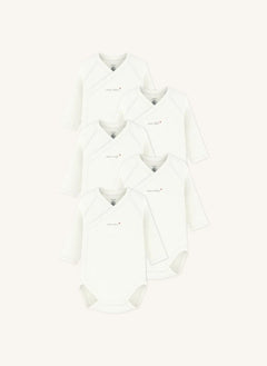 Petit Bateau - طقم من 5 بوديات متقاطع Mon Coeur قطن عضوي | أبيض