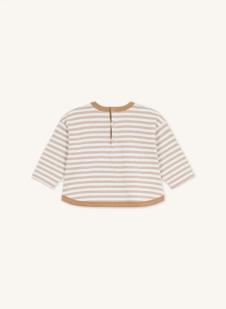 Petit Bateau - Çizgili Rozetli Organik Pamuk Bebek Tişörtü | Bej