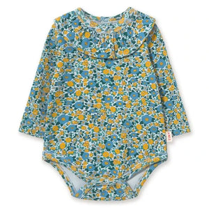 Tinycottons - Organik Pamuklu Fitilli Çiçek Desenli Body | Mavi