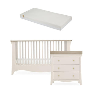 CuddleCo Clara 2 Piece Set 3-Drawer Dresser + Cot Bed - Cashmere-Nursery Sets-Cashmere-Harmony Hypo Allergenic Bamboo Sprung Cot Bed Mattress | Natural Baby Shower