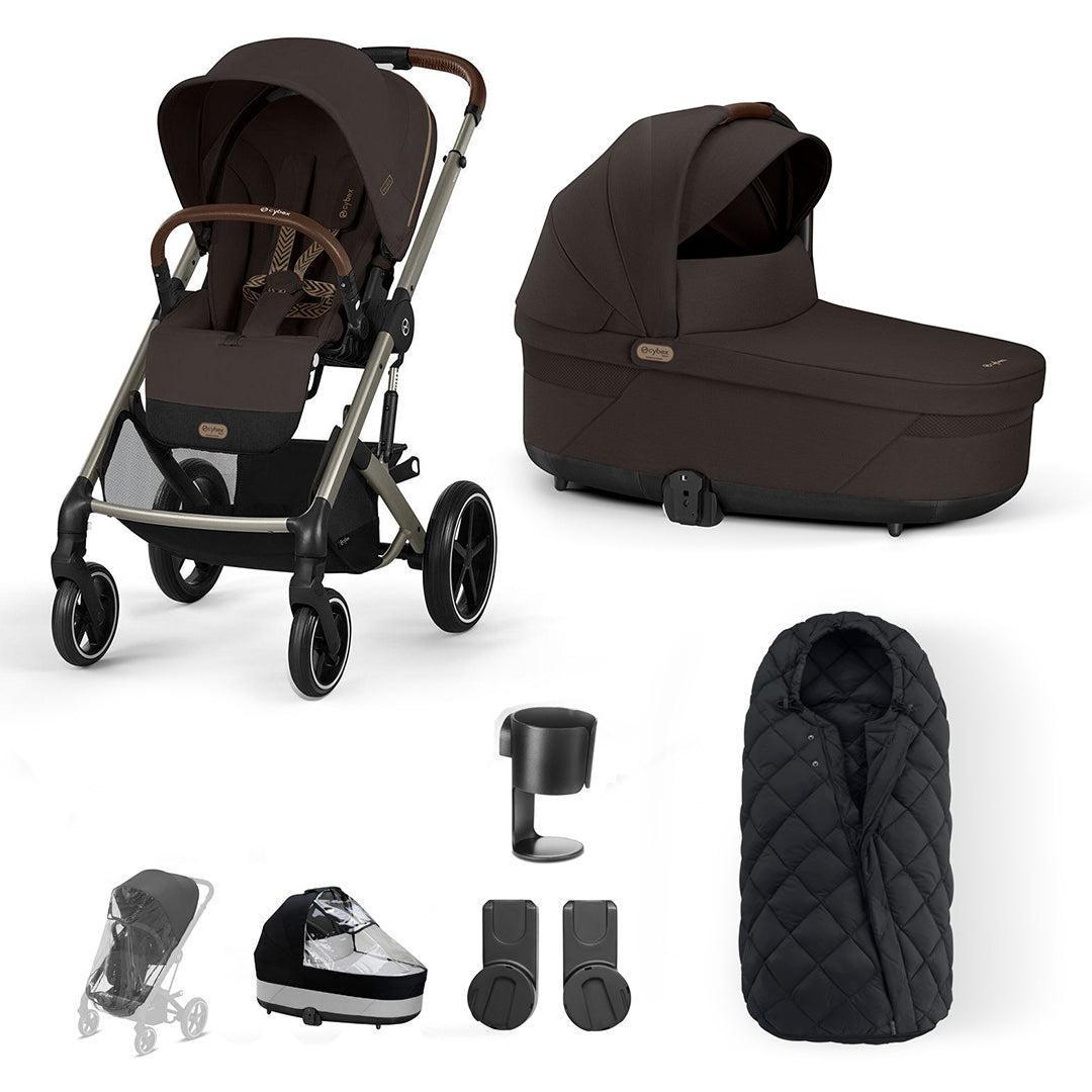 CYBEX Balios S Lux Essential Pushchair Bundle-Stroller Bundles-Chocolate Brown-SNOGGA Footmuff | Natural Baby Shower