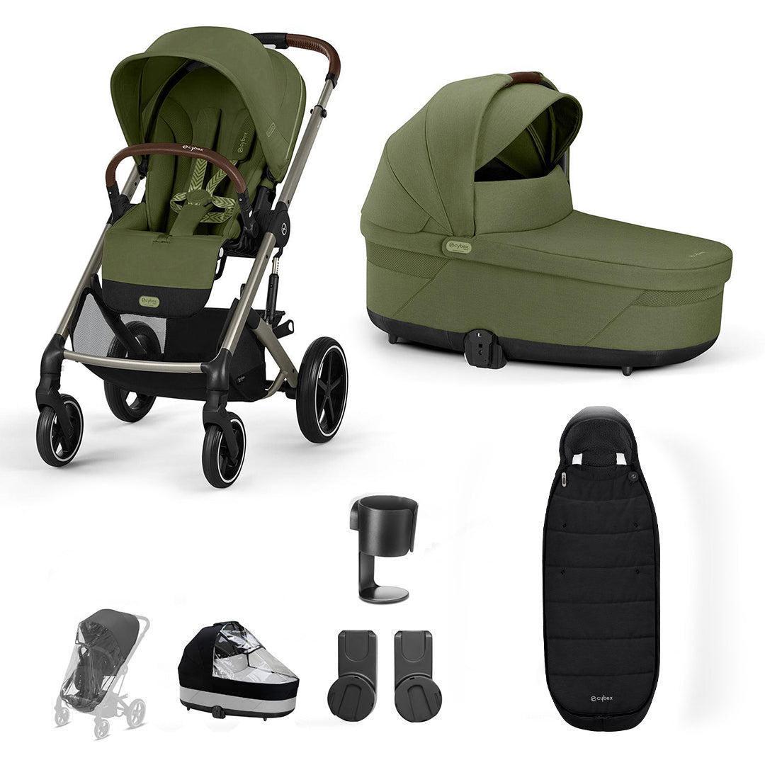 CYBEX Balios S Lux Essential Pushchair Bundle-Stroller Bundles-Moss Green-Gold Footmuff | Natural Baby Shower