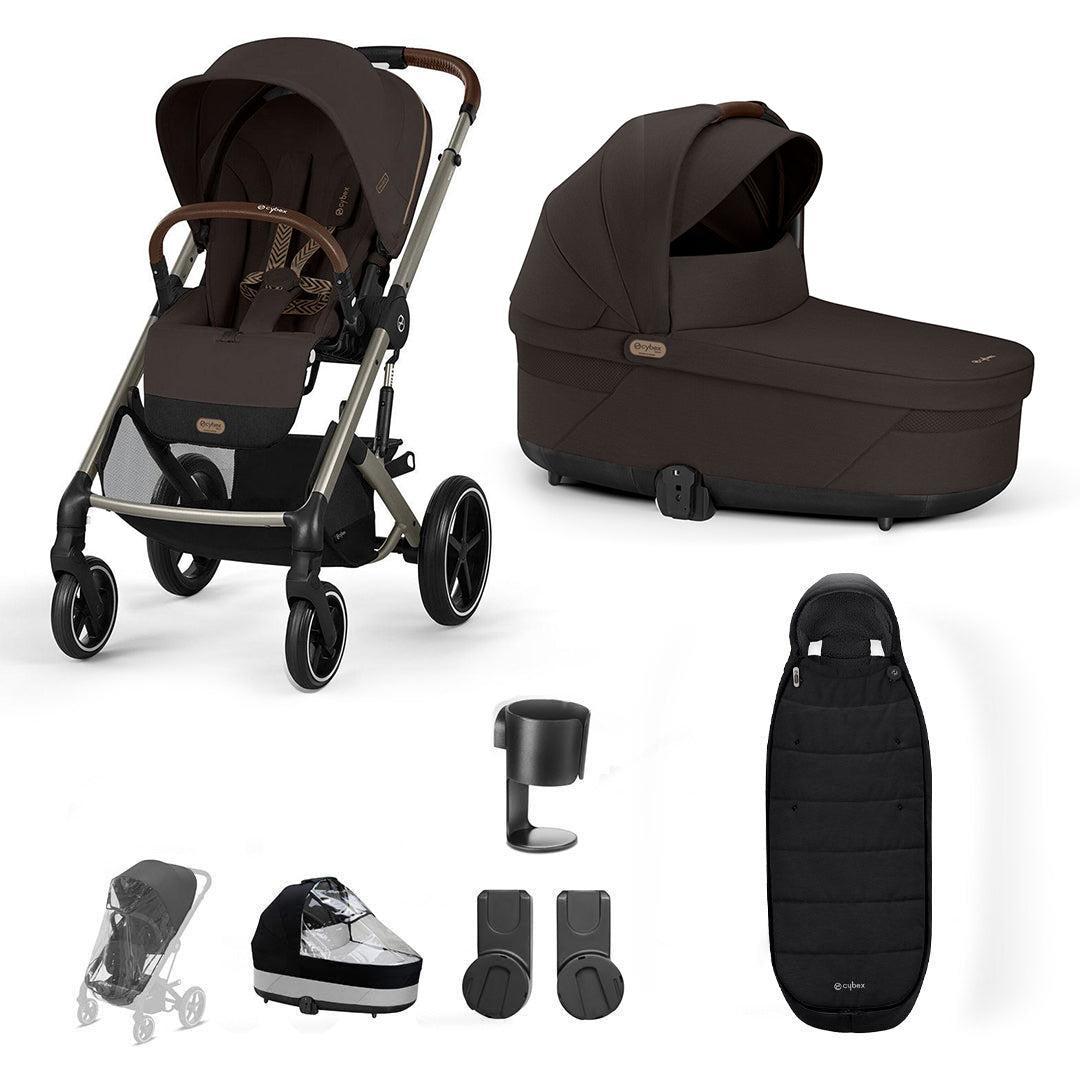 CYBEX Balios S Lux Essential Pushchair Bundle-Stroller Bundles-Chocolate Brown-Gold Footmuff | Natural Baby Shower