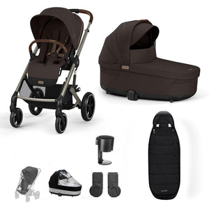 CYBEX Balios S Lux Essential Pushchair Bundle-Stroller Bundles-Chocolate Brown-Gold Footmuff | Natural Baby Shower