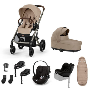 CYBEX Balios S Lux Newborn to Toddler Ultimate Bundle-Travel Systems-Almond Beige/Black-2 X Base G | Natural Baby Shower