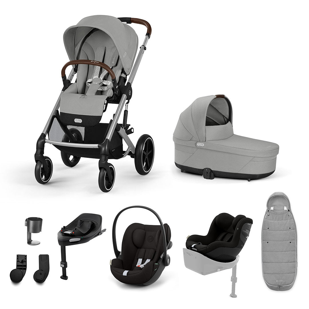 CYBEX Balios S Lux Newborn to Toddler Ultimate Bundle-Travel Systems-Stone Grey-1 x Base G | Natural Baby Shower