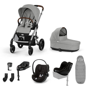 CYBEX Balios S Lux Newborn to Toddler Ultimate Bundle-Travel Systems-Stone Grey-1 x Base G | Natural Baby Shower