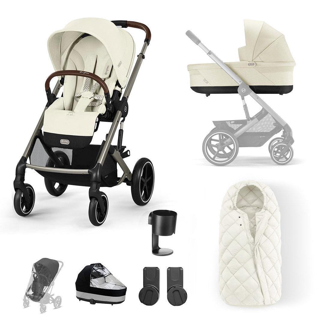 CYBEX Balios S Lux Essential Pushchair Bundle-Stroller Bundles-Seashell Beige-SNOGGA Footmuff | Natural Baby Shower