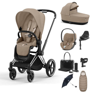 CYBEX Priam Ultimate Bundle-Travel Systems-Cozy Beige-Chrome Black | Natural Baby Shower