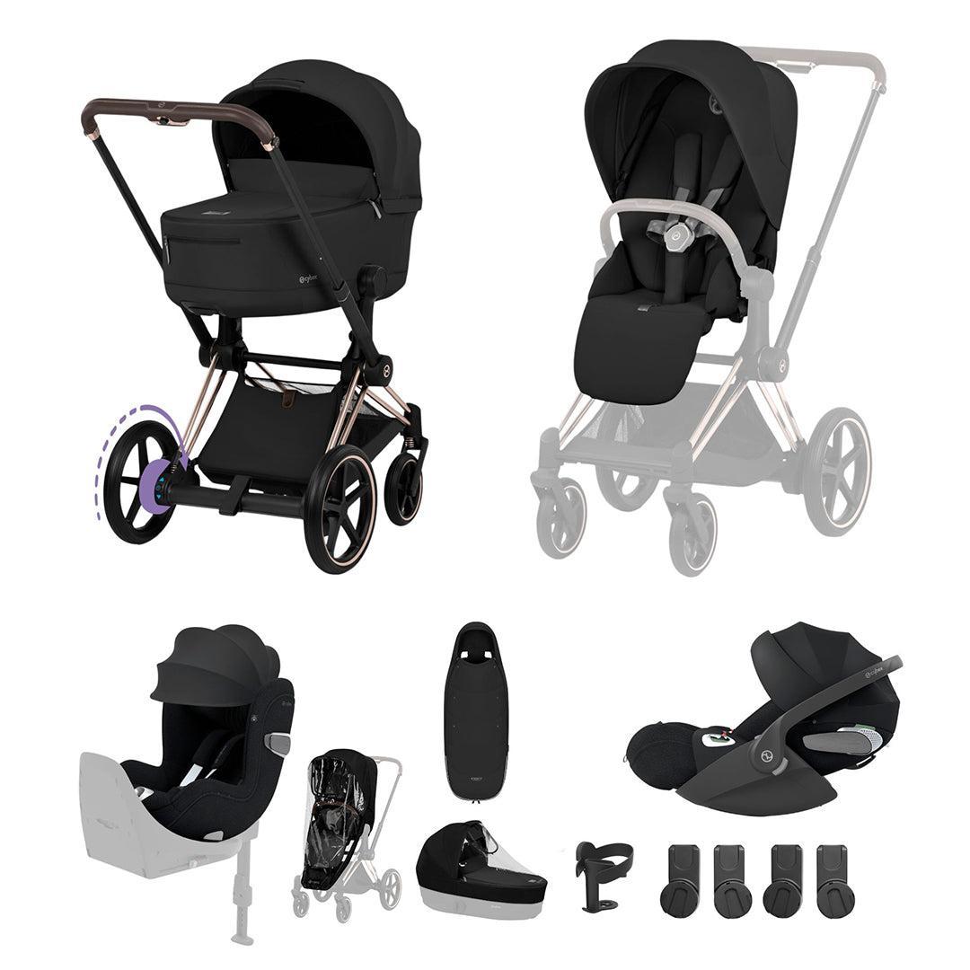 Cybex e-Priam Ultimate Birth & Beyond Bundle - Comfort Collection-Travel Systems-Sepia Black/Rose Gold-Without Base | Natural Baby Shower