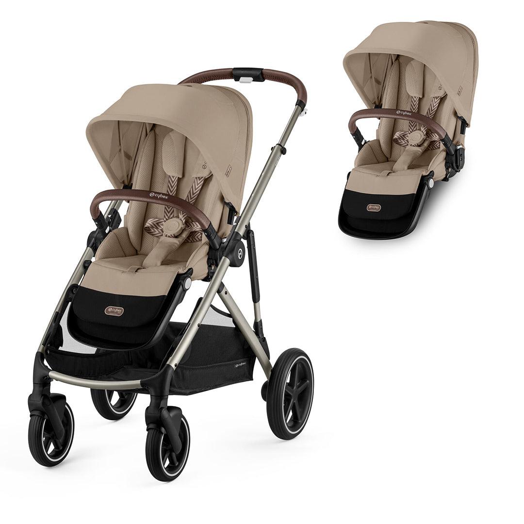 CYBEX Gazelle S Double Pushchair - Almond Beige-Strollers-Almond Beige-Without Carrycot | Natural Baby Shower