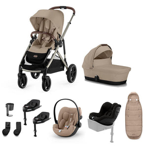 CYBEX Gazelle S Newborn to Toddler Ultimate Bundle-Travel Systems-Almond Beige-2 x Base G | Natural Baby Shower