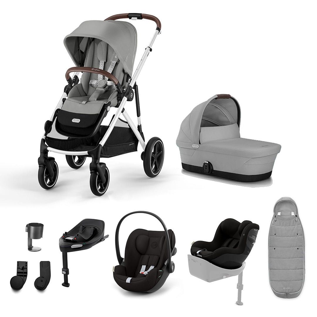 CYBEX Gazelle S Newborn to Toddler Ultimate Bundle-Travel Systems-Stone Grey-1 x Base G | Natural Baby Shower