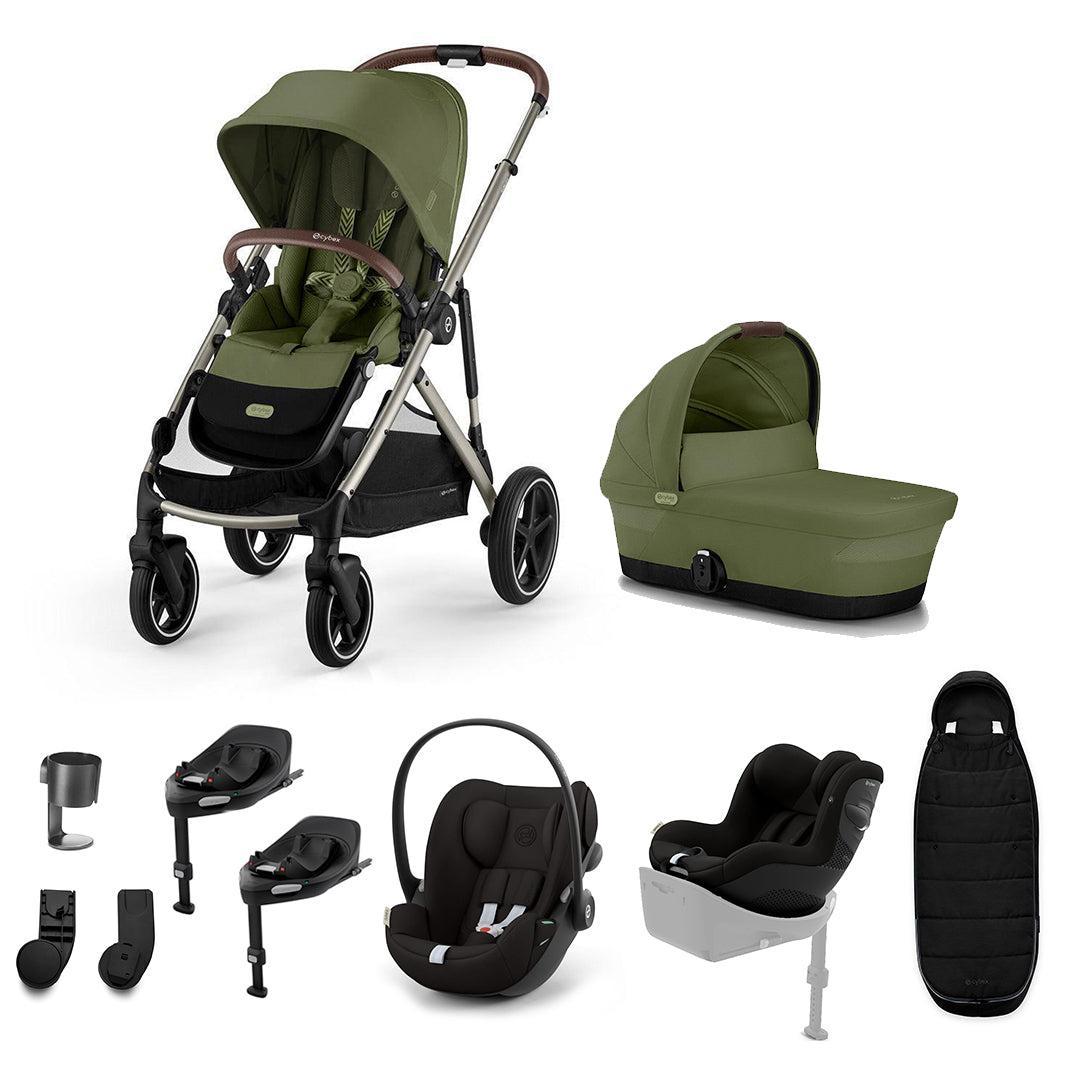 CYBEX Gazelle S Newborn to Toddler Ultimate Bundle-Travel Systems-Moss Green-2 x Base G | Natural Baby Shower