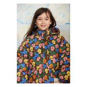 Mini Rodini - Çiçek Desenli Geri Dönüştürülmüş Elyaflı Şişme Mont | Siyah