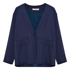 the new society - Blazer Luz Keten | Gece mavisi