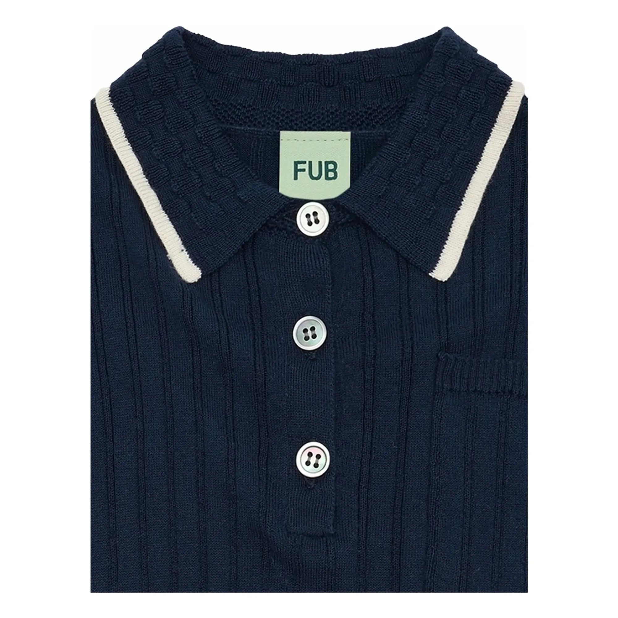 FUB - Organik Pamuk İnce Örgü Fitilli Polo Tişört | Lacivert