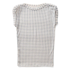 Soor Ploom - Sundae Gingham Organik Pamuklu Büzgülü Tişört | Buz Mavisi