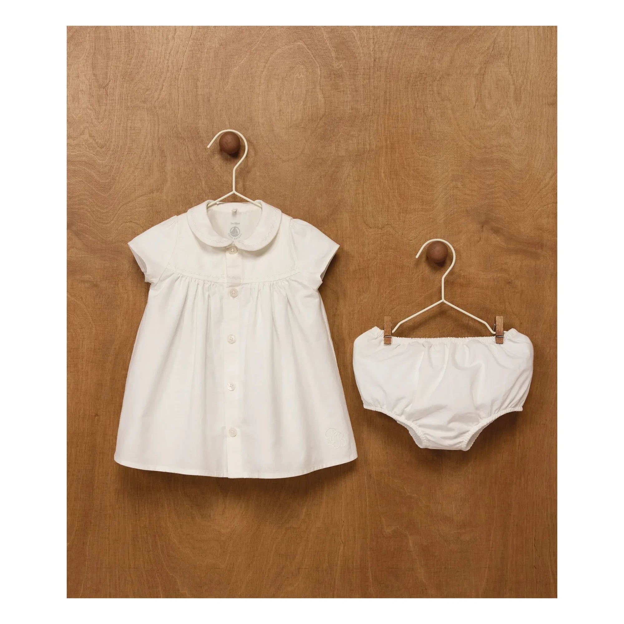 Petit Bateau - Keten ve organik pamuk elbise ve bloomer seti | Beyaz