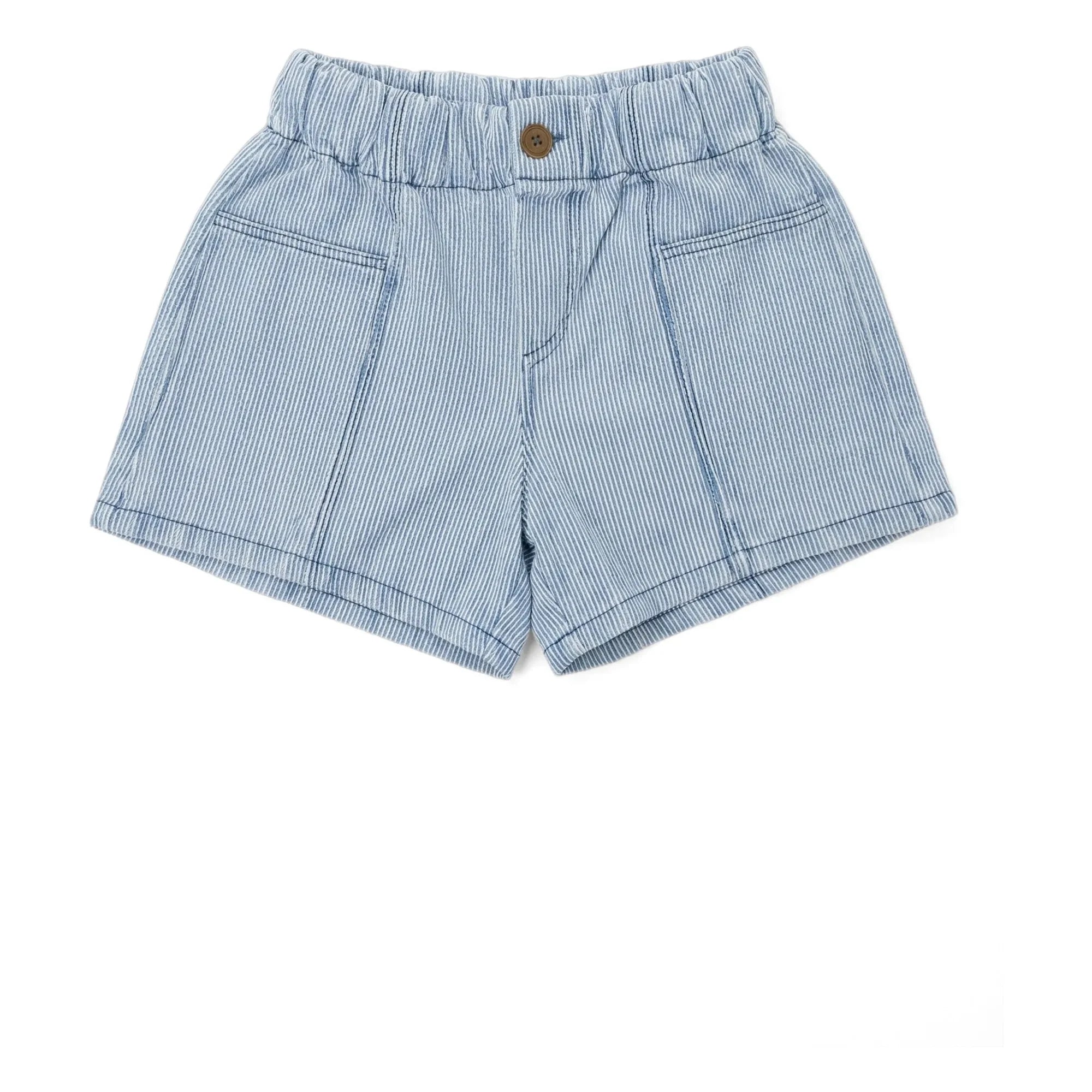 Cozmo - Çizgili Kehribar Denim Şort | Açık Mavi