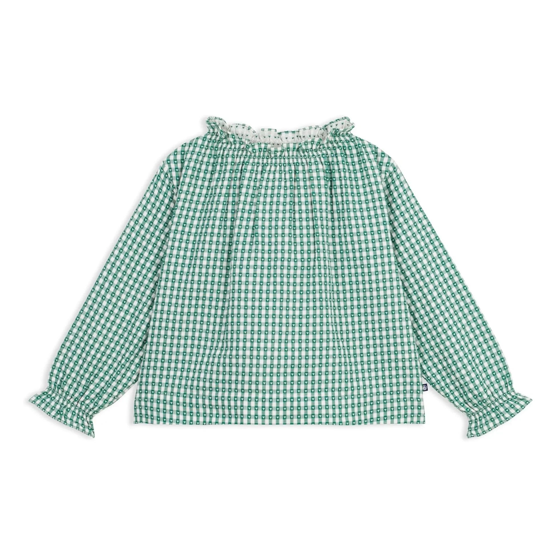 Petit Bateau - Geniş Vichy Bluz %100 Organik Pamuk | Yeşil