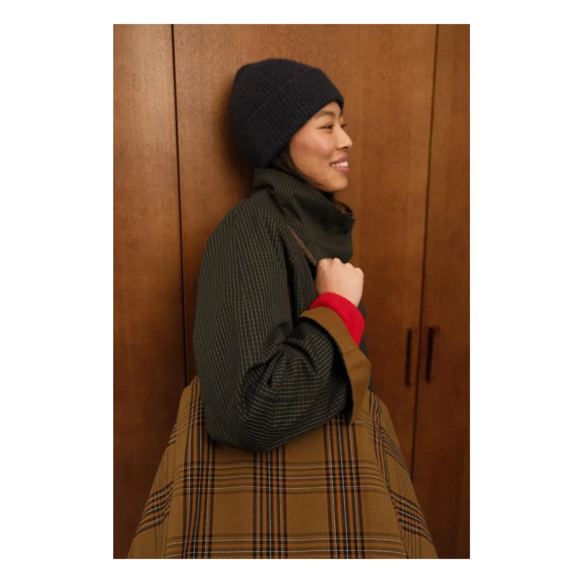 Rose in April - Elisa Tartan tote çanta | Kahverengi