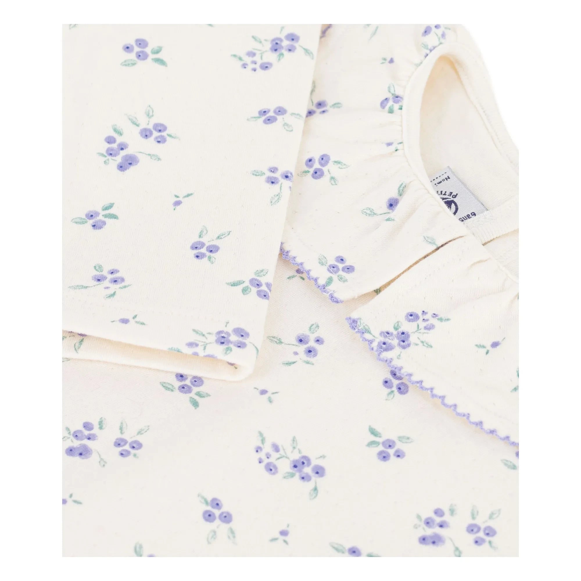 Petit Bateau - Çiçek Desenli Fırfırlı Yaka Tişört | Ekru