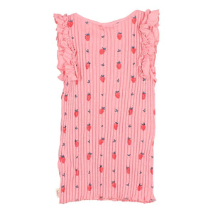 Búho - Çizgili Atlet Strawberry Ruffles Organik Pamuk | Şeker pembesi