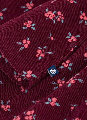 Petit Bateau - بلوز مخملي من القطن العضوي بنقشة أزهار وكشكش | بوردو