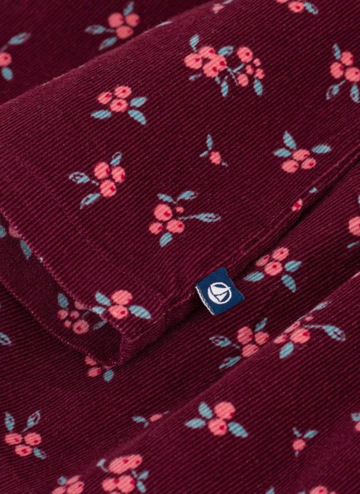 Petit Bateau - بلوز مخملي من القطن العضوي بنقشة أزهار وكشكش | بوردو