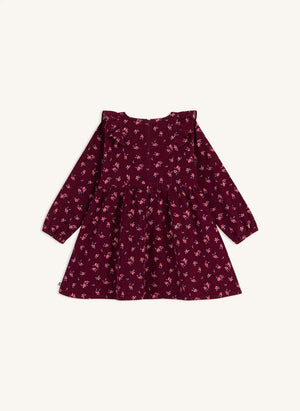 Petit Bateau - فستان كشكش مزين بالزهور من قماش قطني-كتاني عضوي | بوردو