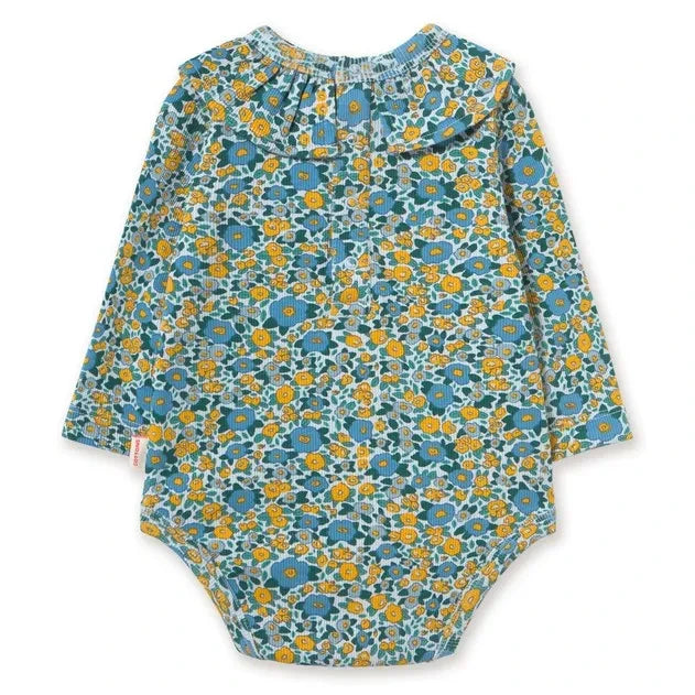 Tinycottons - Organik Pamuklu Fitilli Çiçek Desenli Body | Mavi