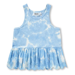 Molo - Rosa Tie and Dye organik pamuklu fırfırlı atlet | Açık Mavi