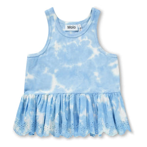Molo - Rosa Tie and Dye organik pamuklu fırfırlı atlet | Açık Mavi