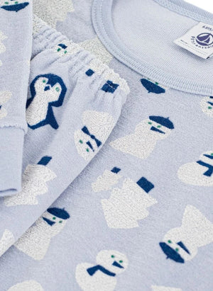 Petit Bateau - Kadife Organik Pamuk Kar Adamlı Pijama | Gri mavi