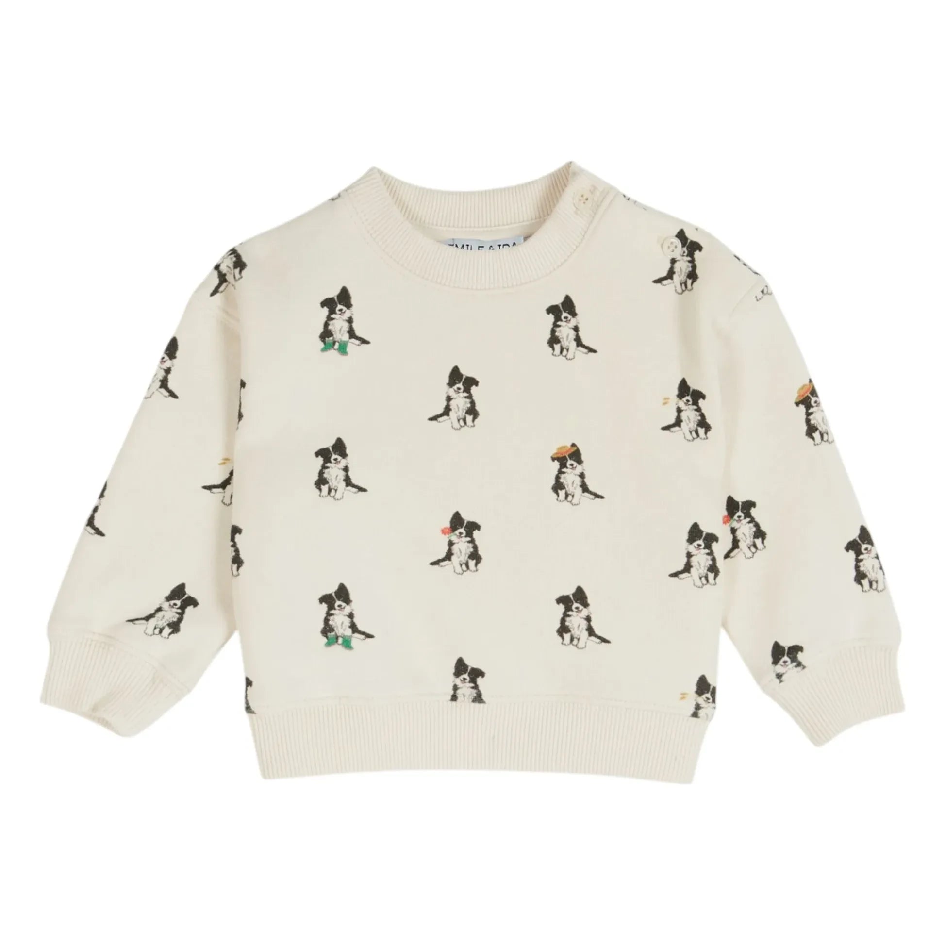 Emile et Ida - Border Collie organik pamuklu sweatshirt | Krem