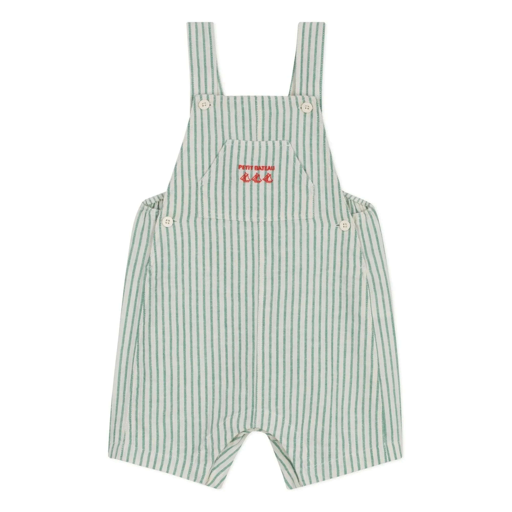Petit Bateau - Çizgili Keten Kısa Salopet | Yeşil