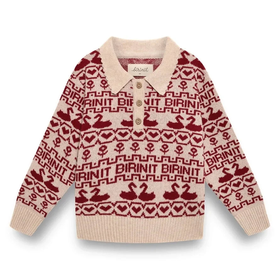 birinit - Duck Polo Yaka Kazak Merino Yün | Bordo
