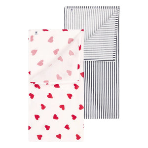 Petit Bateau - Batch 2 Kalp Desenli Alt Değiştirme Bezi | Beyaz