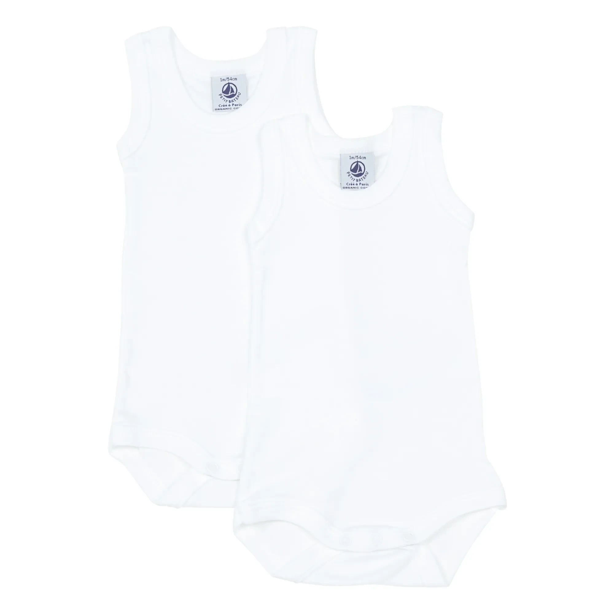 Petit Bateau - 2'li Organik Pamuk Kolsuz Bebek Tulumları | Beyaz