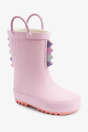 Dinossi - Kulplu Pembe Dinozor Yumuşak Tabanlı Kız Çocuk Polarlı Yağmur ve Kışlık Çizme - 29