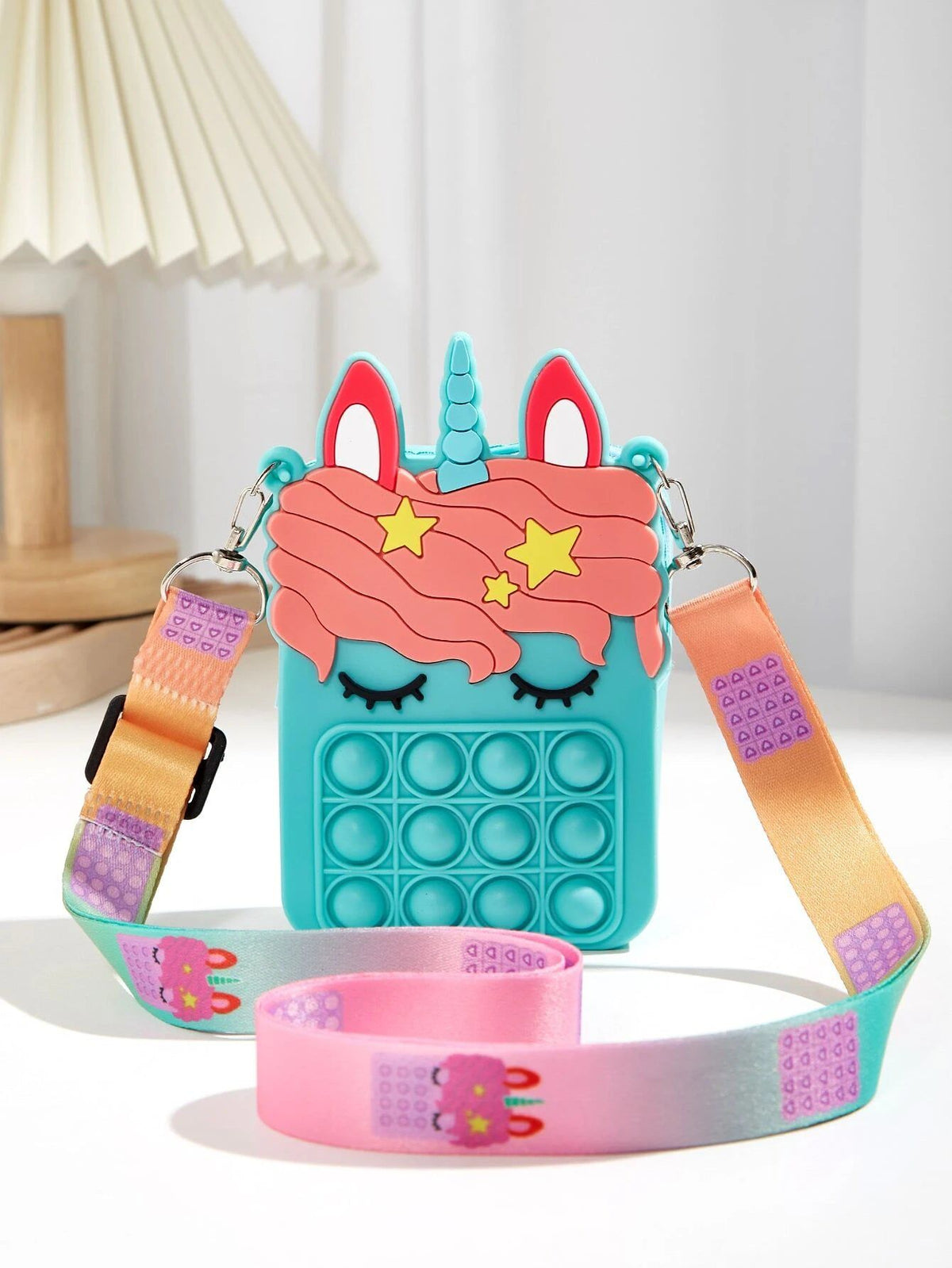 Dinossi - Unicorn Popit Tasarımlı Bebek Mavisi Kız Çocuk Omuz Çantası