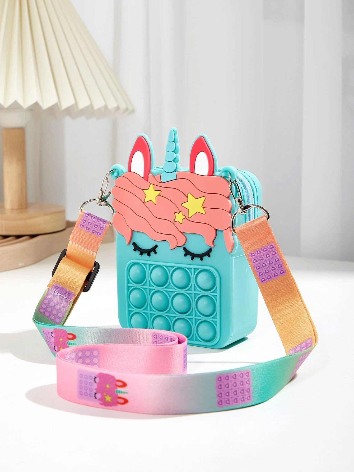 Dinossi - Unicorn Popit Tasarımlı Bebek Mavisi Kız Çocuk Omuz Çantası