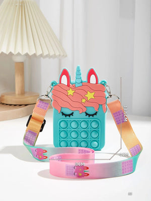 Dinossi - Unicorn Popit Tasarımlı Bebek Mavisi Kız Çocuk Omuz Çantası