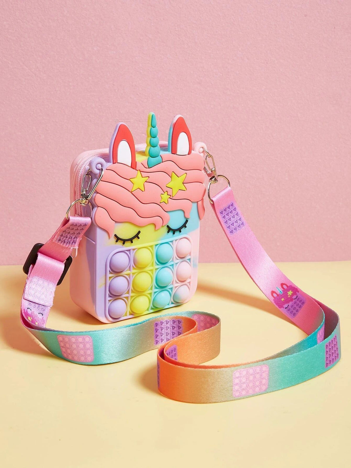Dinossi - Unicorn Popit Tasarımlı Gökkuşağı Kız Çocuk Omuz Çantası