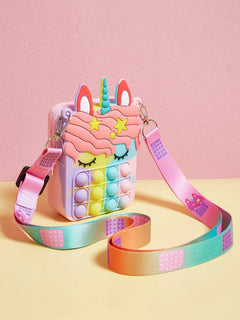 Dinossi - Unicorn Popit Tasarımlı Gökkuşağı Kız Çocuk Omuz Çantası