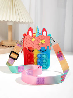 Dinossi - Unicorn Popit Tasarımlı Mavi Kırmızı Kız Çocuk Omuz Çantası